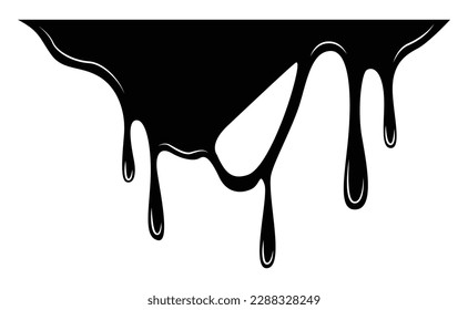 Paint dripping liquid. Flowing oil stain. Set of black drips. Abstract flow stencil, current ink streak or fluid smudge. Vector illustration on white background