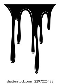 Pintar líquido goteo. Fuga de mancha de petróleo. Juego de goteo negro. Lápiz de flujo abstracto, racha de tinta actual o mancha de fluido. Ilustración del vector sobre fondo blanco