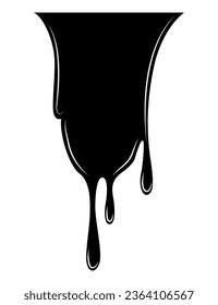 Paint dripping liquid. Flowing oil stain. Set of black drips. Abstract flow stencil, current ink streak or fluid smudge. Vector illustration on white background