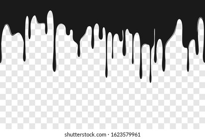 Paint dripping. Dripping liquid. Paint flows. Current paint, stains. Current drops. Current inks. Vector illustration. Color easy to edit. Transparent background.