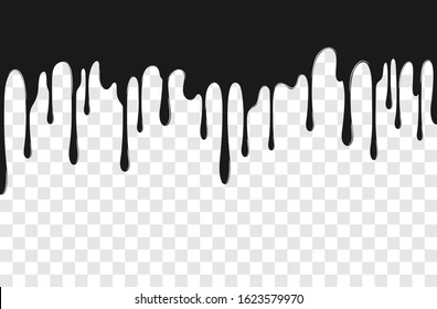 Paint dripping. Dripping liquid. Paint flows. Current paint, stains. Current drops. Current inks. Vector illustration. Color easy to edit. Transparent background.