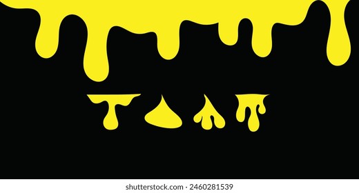 Paint dripping. Dripping liquid. Paint flows. Current paint, stains. Current drops. Current inks. Vector illustration. Flowing liquid. Stencil drops.