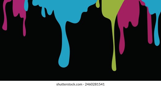 Paint dripping. Dripping liquid. Paint flows. Current paint, stains. Current drops. Current inks. Vector illustration. Flowing liquid. Stencil drops.