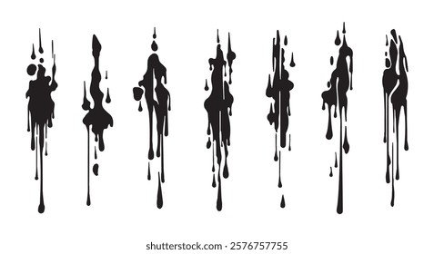 Paint dripping liquid flows. Paint oil stains current drops isolated vector illustration