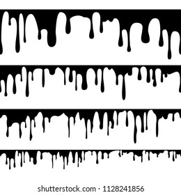 Paint Dripping Liquid Vector. Horizontal Seamless. Abstract Ink, Paint Flows. Grunge Design. Isolated Illustration
