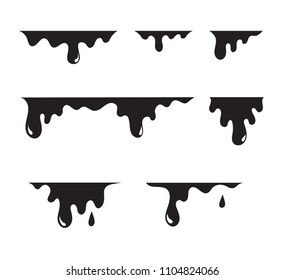 Paint dripping set. Black dripping liquid for glasses.Paint flows abstract. Current paint, stains. Current drops falling. Current inks. Vector illustration.Splash paintbrush.Melt industry