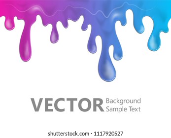 Paint dripping vector background, liquid drops, fluid splashes, ink droplets illustration. Blue purple bright paint splashes, fluid liquid dripping ink bubbles, floating gradient shapes wallpaper.