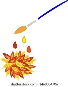 paint drop brush and colorful autumn foliage natural logo for design