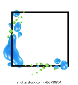 Paint drops frame. Abstract ink vector. Ink stains texture backdrop. Watercolor bright mesh drops. Illustration for web, logos, banners or headlines design.