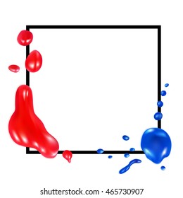 Paint drops frame. Abstract ink vector. Ink stains texture backdrop. Watercolor bright mesh drops. Illustration for web, logos, banners or headlines design.