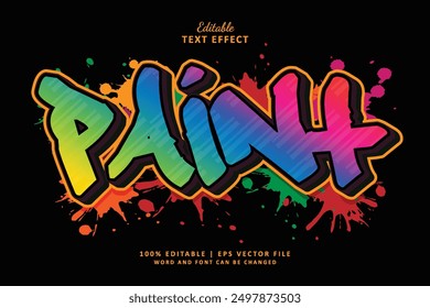 Paint editable text style effect with gradient colors rainbow and splash brush spray, suit for street art theme graffiti style.