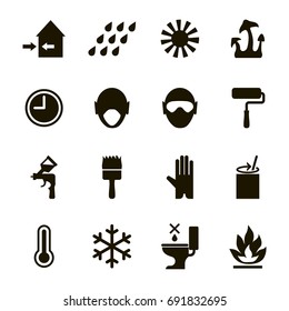 Paint or enamel features and safety icons set -usage,  health, safety and environmental information