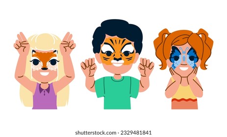 paint face painting  vector.  artistic makeup, art girl, childhood festival paint face painting character. people flat cartoon illustration