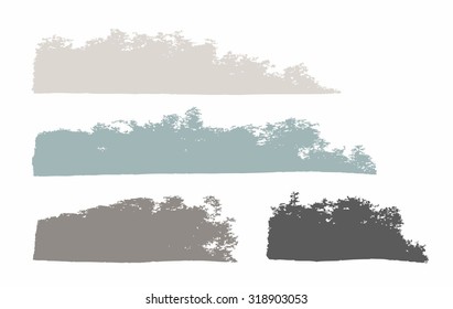 Paint, gray, long trail, brush, paint roller, white background. On a white background long, grey traces of paint. Frames, banners for text. For infographics, websites and print.  