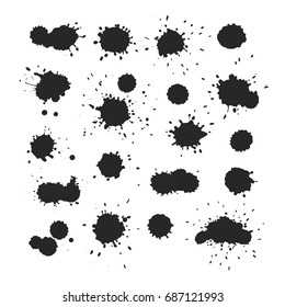 Paint grey splat set. Ink drops vector illustration. Abstract splatters silhouettes
