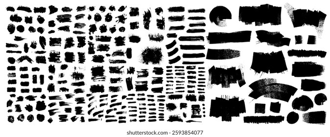 Paint Grunge Backgrounds, Brushstrokes. Grunge Design Black Elements Paint Roller, Dry Brush Strokes. Set Of Vector Paint, Art Canvas, Ink Splash And Grungy Decoration Elements. Vector Illustration