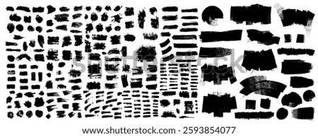 Paint Grunge Backgrounds, Brushstrokes. Grunge Design Black Elements Paint Roller, Dry Brush Strokes. Set Of Vector Paint, Art Canvas, Ink Splash And Grungy Decoration Elements. Vector Illustration