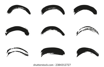 Paint Grunge Wave Shape, Half Circle Template Background. Round Brush Stroke. Round Brushstroke, Rough Texture. Black Paintbrush. Abstract Graphic Element. Isolated Vector Illustration.
