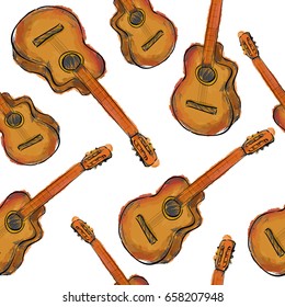 Paint Guitar Seamless Pattern