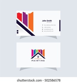 Paint Home Sign Icon. Painting Tool Symbol. Logotype With Thank You Ribbon. Vector. Paint Home Icon Art. Business Card Design