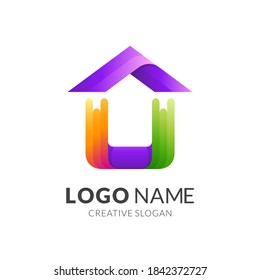 paint house logo, house and paint, combination logo with 3d colorful style