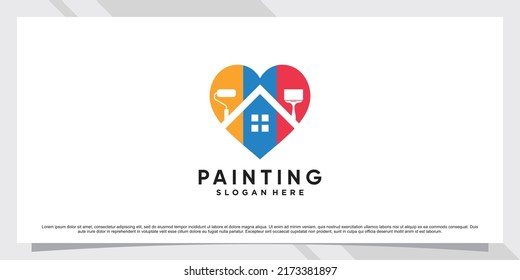 Paint and house logo design inspiration with heart style and creative element Premium Vector