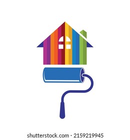 Plantilla vectorial de diseño del logotipo de la casa de pintura. El concepto de decoración de la casa, construcción, construcción de la casa y tinte