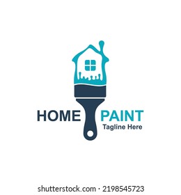 Paint House Logo. Home Painting Service. Brush With Home. Remodeling And Renovation. Design Template. Vector Illustration Flat Design. Isolated On White Background.