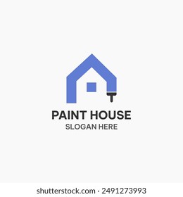 Plantilla de logotipo de la casa de pintura en estilo simple. Ilustración vectorial creativa del hogar y del cepillo