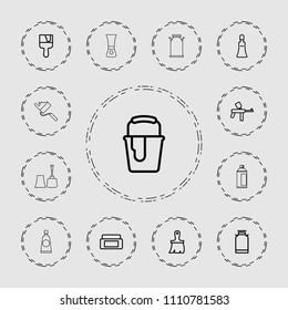 Paint icon. collection of 13 paint outline icons such as canister, cream box, cream tube, brush, nail polish. editable paint icons for web and mobile.