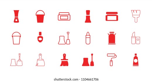 Paint icon. collection of 18 paint filled and outline icons such as nail polish, brush, bucket, cream box, lipstick, canister. editable paint icons for web and mobile.