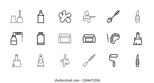 Paint icon. collection of 18 paint outline icons such as canister, cream box, mascara, lipstick, brush, roller, palette, cream tube. editable paint icons for web and mobile.