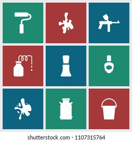 Paint icon. collection of 9 paint filled icons such as canister, nail polish, bucket. editable paint icons for web and mobile.