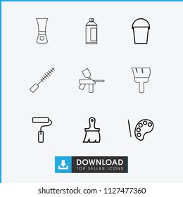 Paint icon. collection of 9 paint outline icons such as brush, palette, bucket, mascara. editable paint icons for web and mobile.
