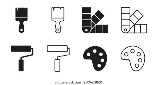Paint icon. Color palette. Painting vector set. Isolated brush roller icon. Paint tools in line design.