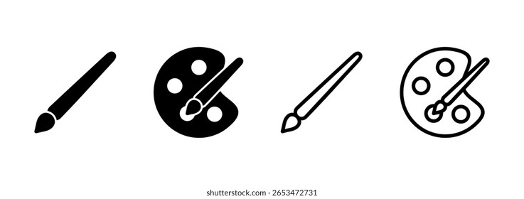 Diseño de logotipo de icono de pintura. signo y símbolo de pincel de pintura. Vector de icono de rodillo de pintura