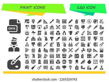 paint icon set. 120 filled paint icons. Simple modern icons about  - Cmyk, Paint, Artist, Print, Paint brush, Pen, Set square, Compressor, Graphic design, Spray, Ink, Palette