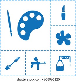 Paint icon. set of 6 paint filled icons such as canister, mascara, lipstick, palette