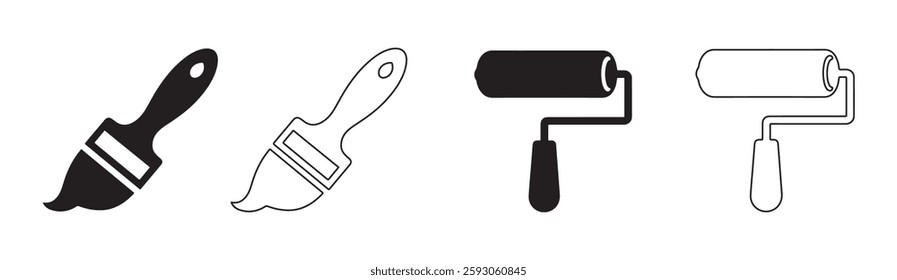 Paint icon set. paint brush sign and symbol. paint roller icon vector