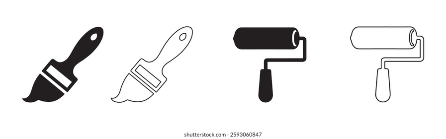 Paint icon set. paint brush sign and symbol. paint roller icon vector