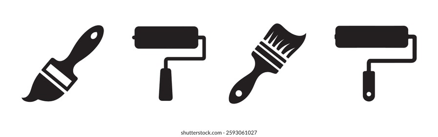 Paint icon set. paint brush sign and symbol. paint roller icon vector