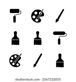 Paint icon set. paint brush icon vector. paint roller icon vector