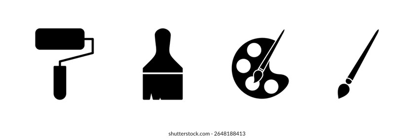 Paint icon set. paint brush icon vector. paint roller icon vector