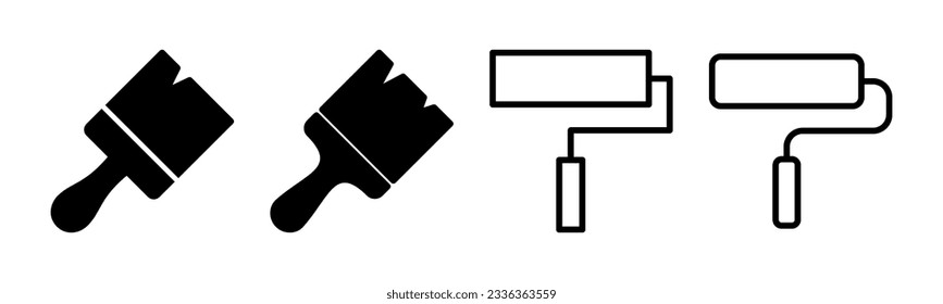 Dibujar ilustración de conjunto de iconos. símbolo y signo de pincel. vector de icono de rodillo de pintura