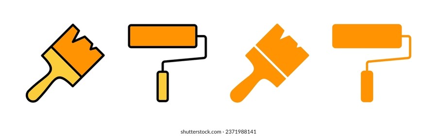 Pintar conjunto de iconos para la aplicación web y móvil. símbolo y signo de pincel. vector de icono de rodillo de pintura