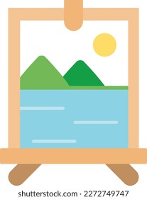 Paint icon vector illustration. Painter's easel with canvas and drawing of a landscape.