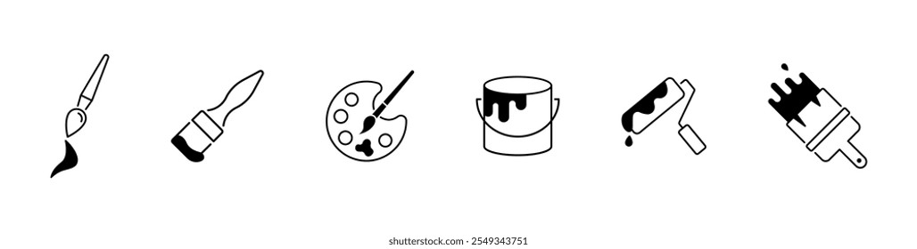 Paint icons. Painting tools outline icon set. Paintbrush, palette, roller, icons. Vector