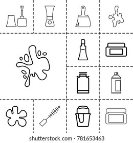 Paint icons. set of 13 editable outline paint icons such as canister, cream box, cream tube, paint bucket, mascara, nail polish, splash