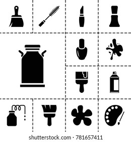 Paint icons. set of 13 editable filled paint icons such as nail polish, lipstick, paint brush, canister, mascara, splash, brush