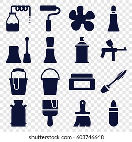 Paint icons set. set of 16 paint filled icons such as canister, cream box, lipstick, mascara, cream tube, nail polish, brush, paint bucket